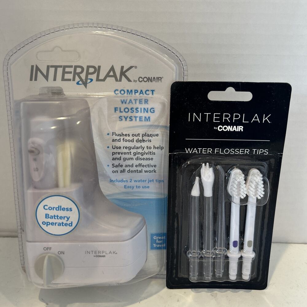 New Conair Interplak Cordless Dental Water Flosser & Replacement Tips Sealed